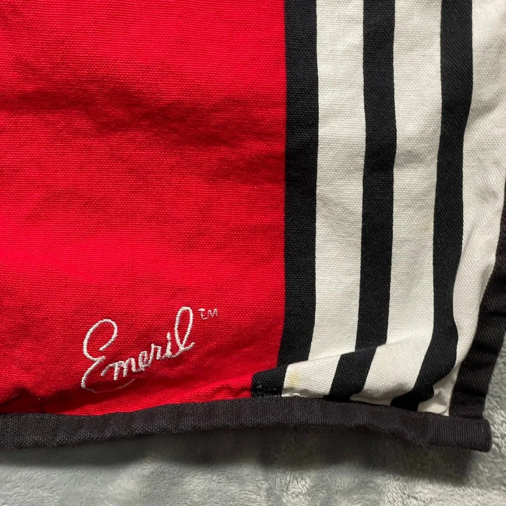 Emeril Lagasse Apron‎ Kick It Up A Notch Red Black White Stripes Pocket